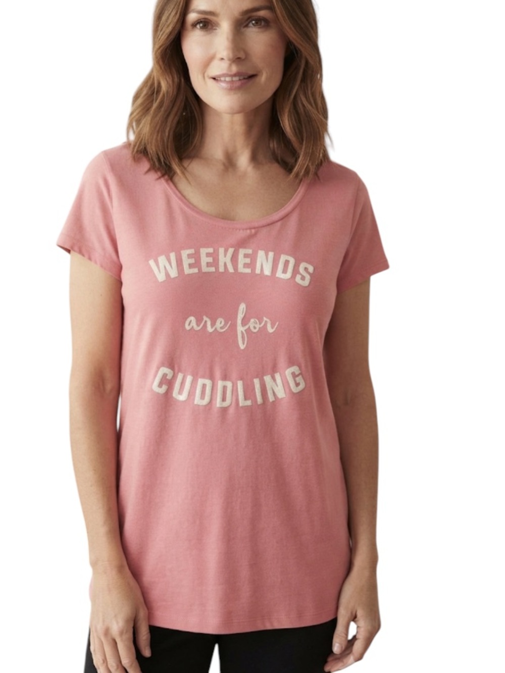 TART intimates women's  pink t shirt size M " weekends are for cuddling "